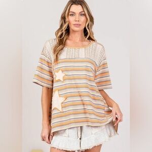 NWT SAGE+FIG Accent Striped with Star Applique T-Shirt